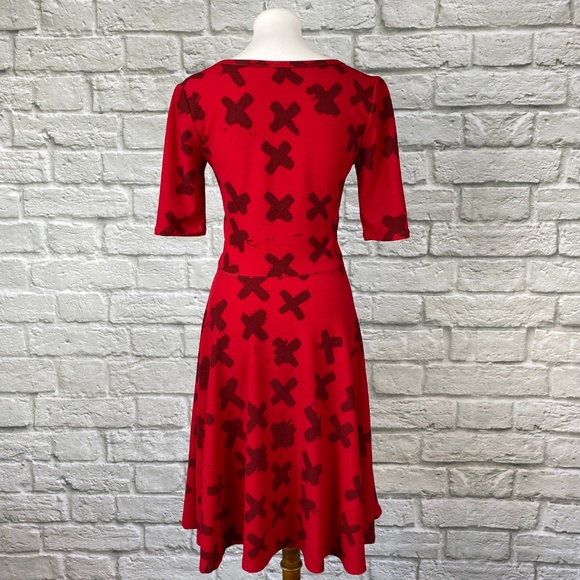 LuLaRoe Nicole Dress in Red with Brush X Print - Picture 4 of 5
